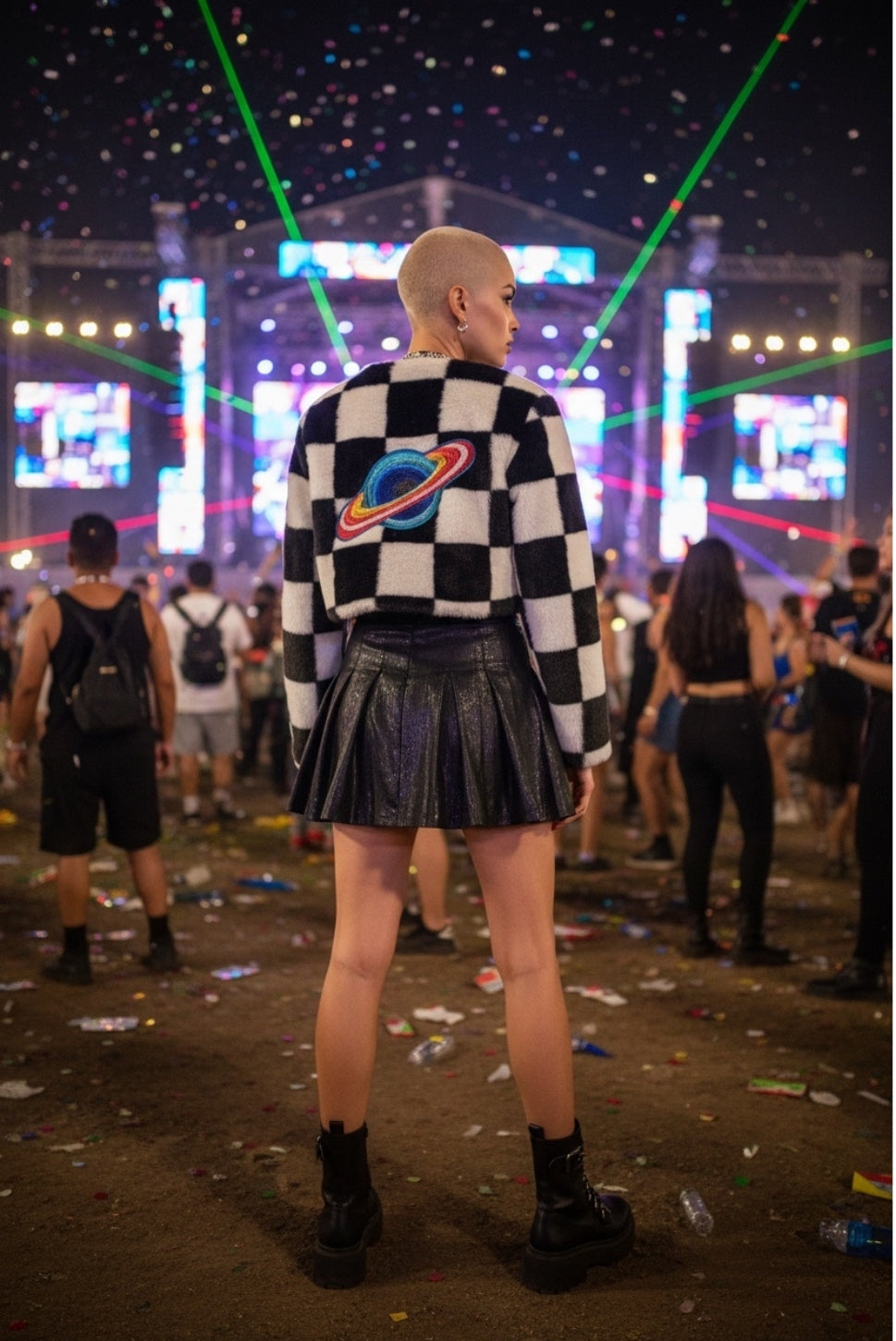 Cosmic Saturn Checkered LED Jacket