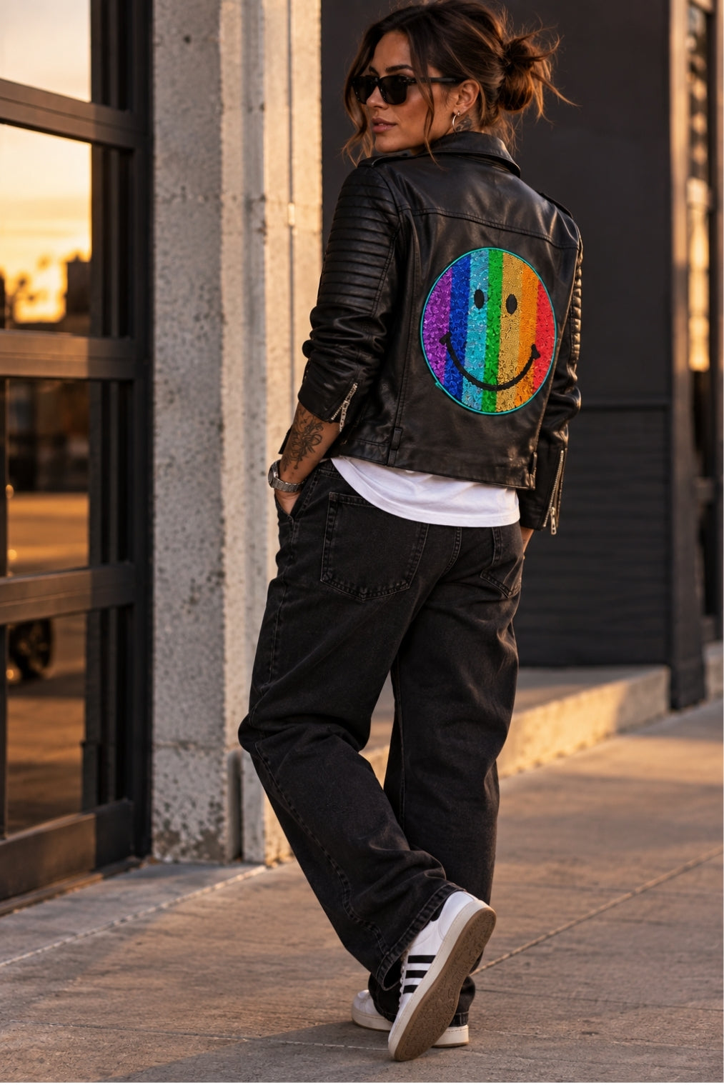 Rainbow Smiley Noir LED Jacket