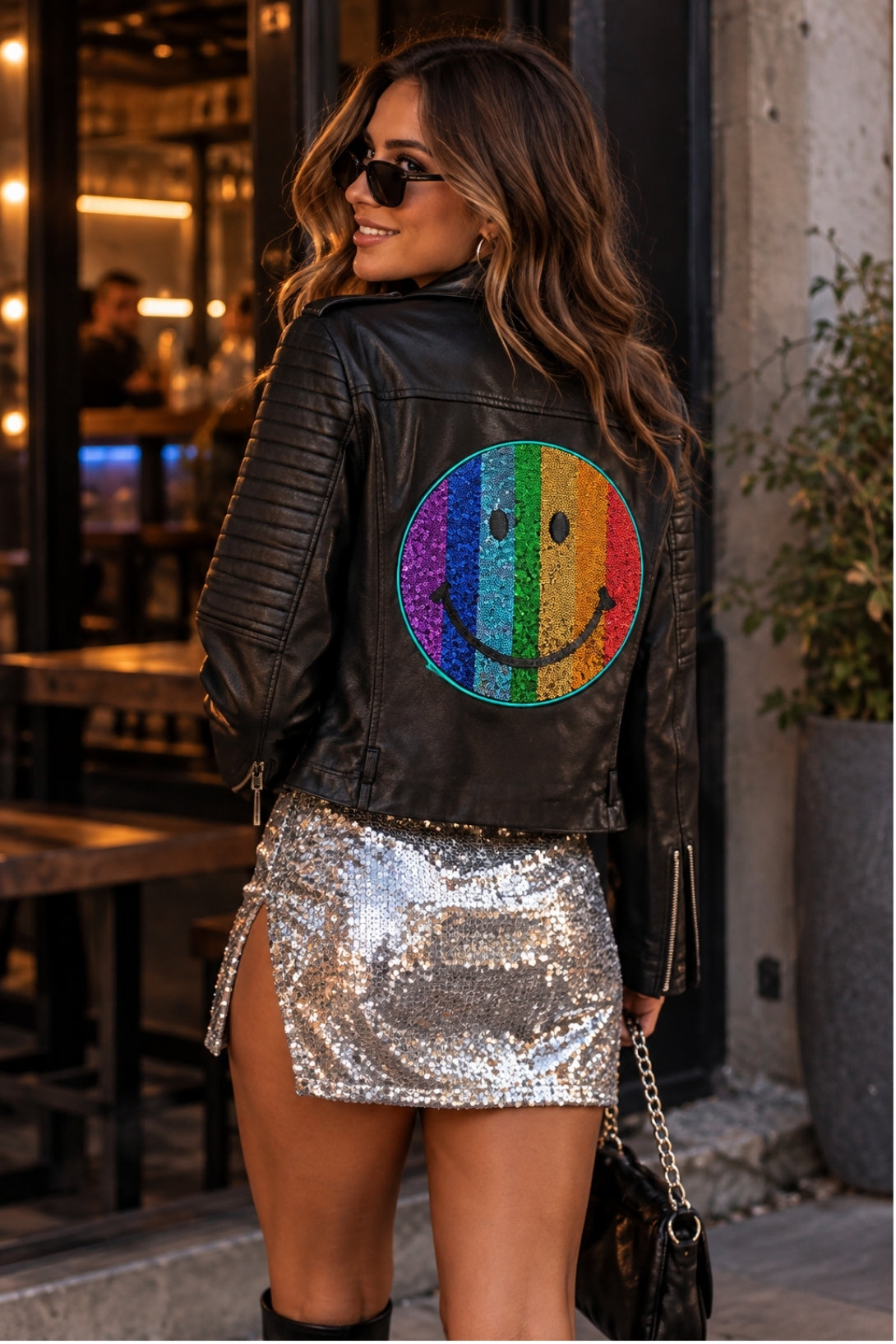 Rainbow Smiley Noir LED Jacket